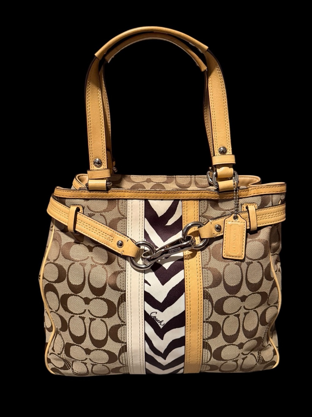 Coach Nancy Signature C Zebra Stripe Tote Bag